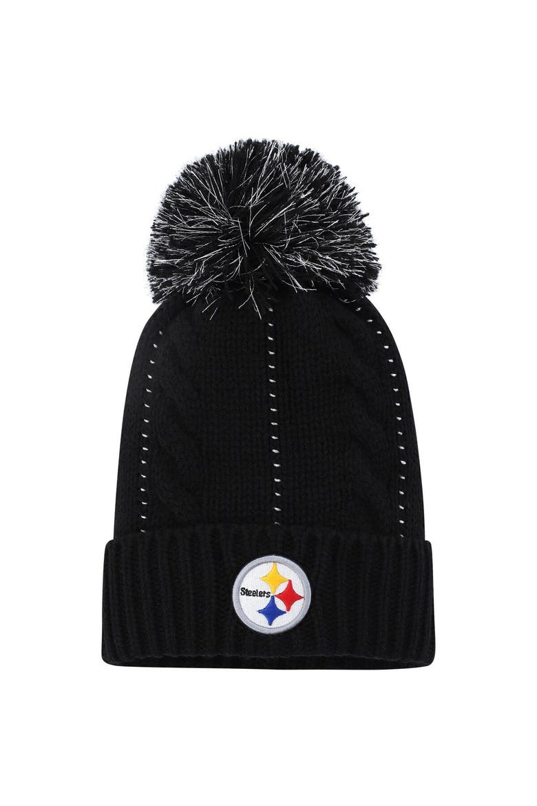Women's '47 Black Pittsburgh Steelers Bauble Cuffed Knit Hat with Pom, Main, color, Black