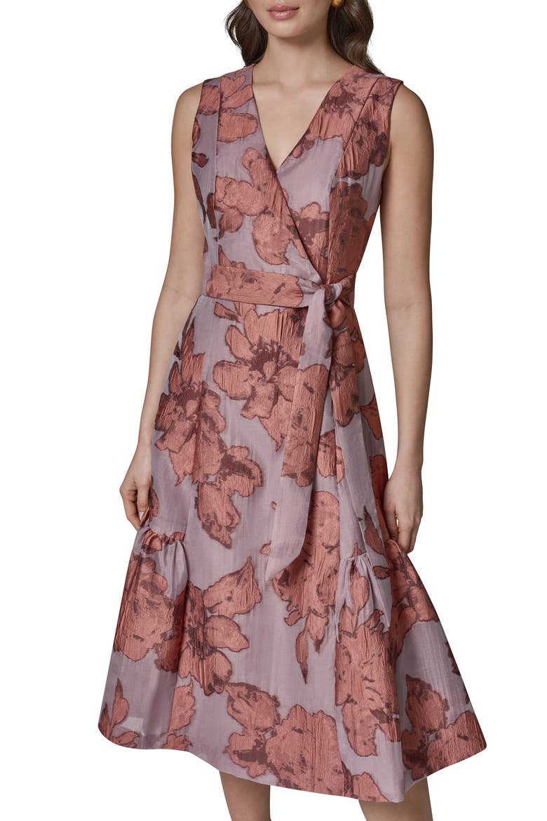 Faux Wrap Midi Dress, Main, color, DESERT CLAY