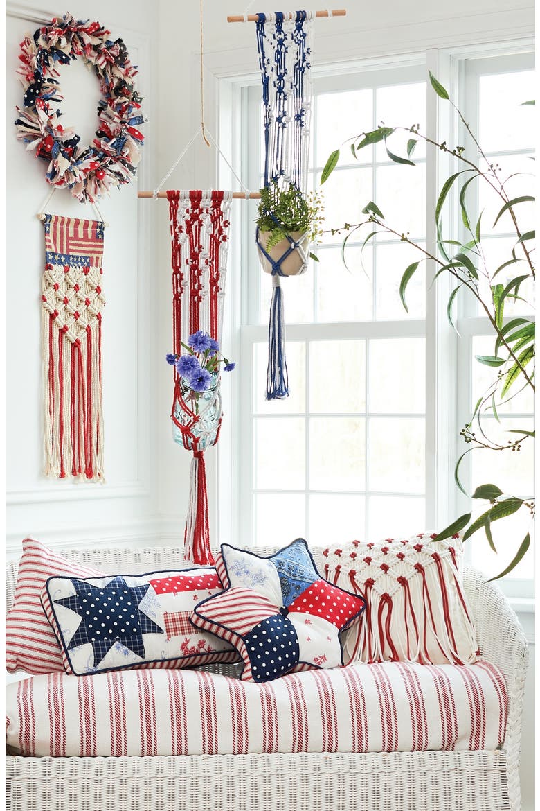 Star Vintage Patchwork Patriotic Accent Throw Pillow 18", Alternate, color, Blue