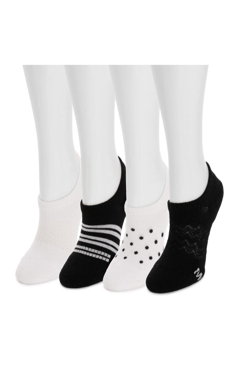 MUK LUKS Women's Dream Step No Show Sock Liner, 4 Pair Pack, Alternate, color, White/Black