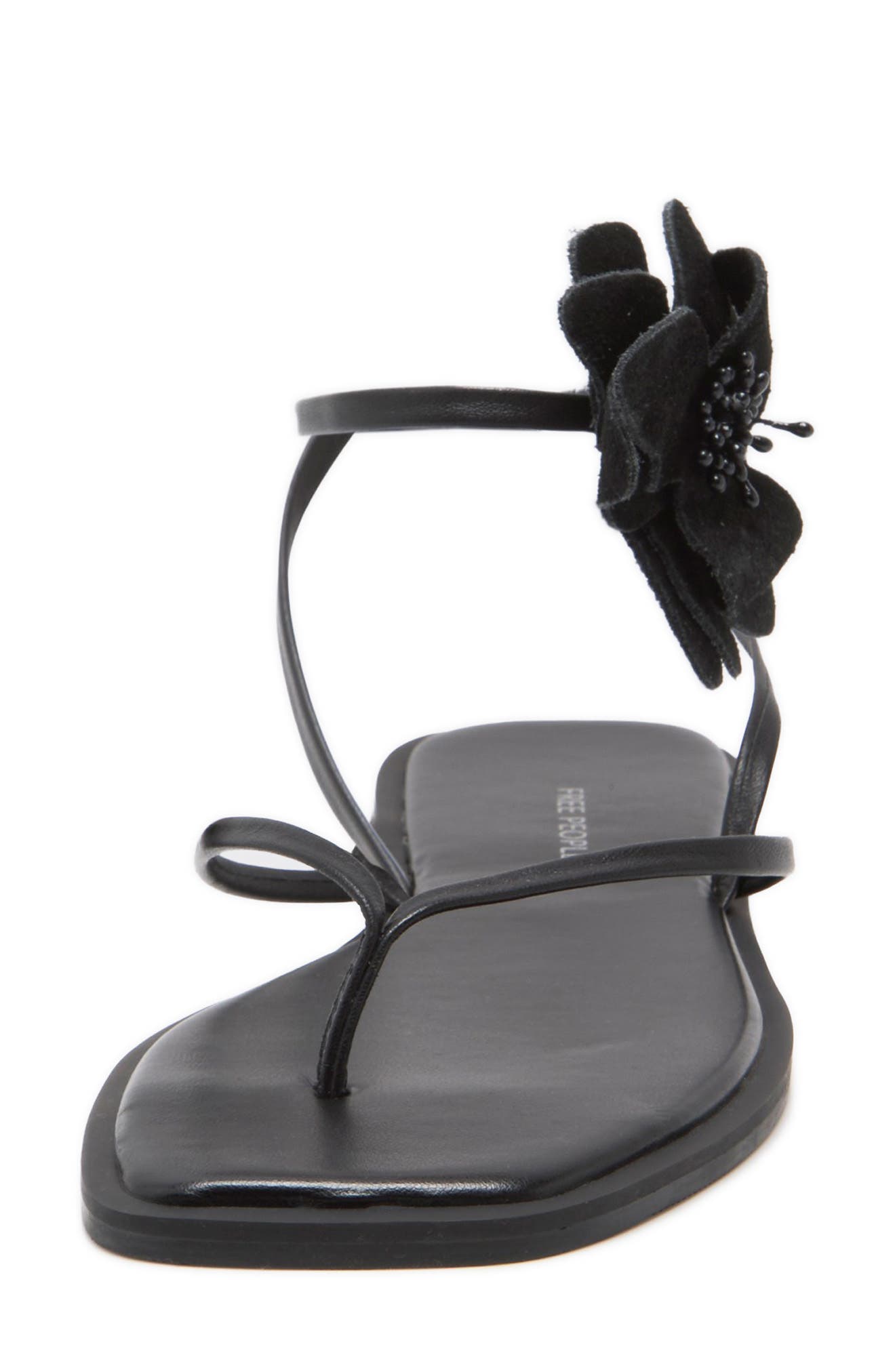 Free People Mismatched Magnolia Appliqué Ankle Strap Sandal, Alternate, color, Black Tide Leather