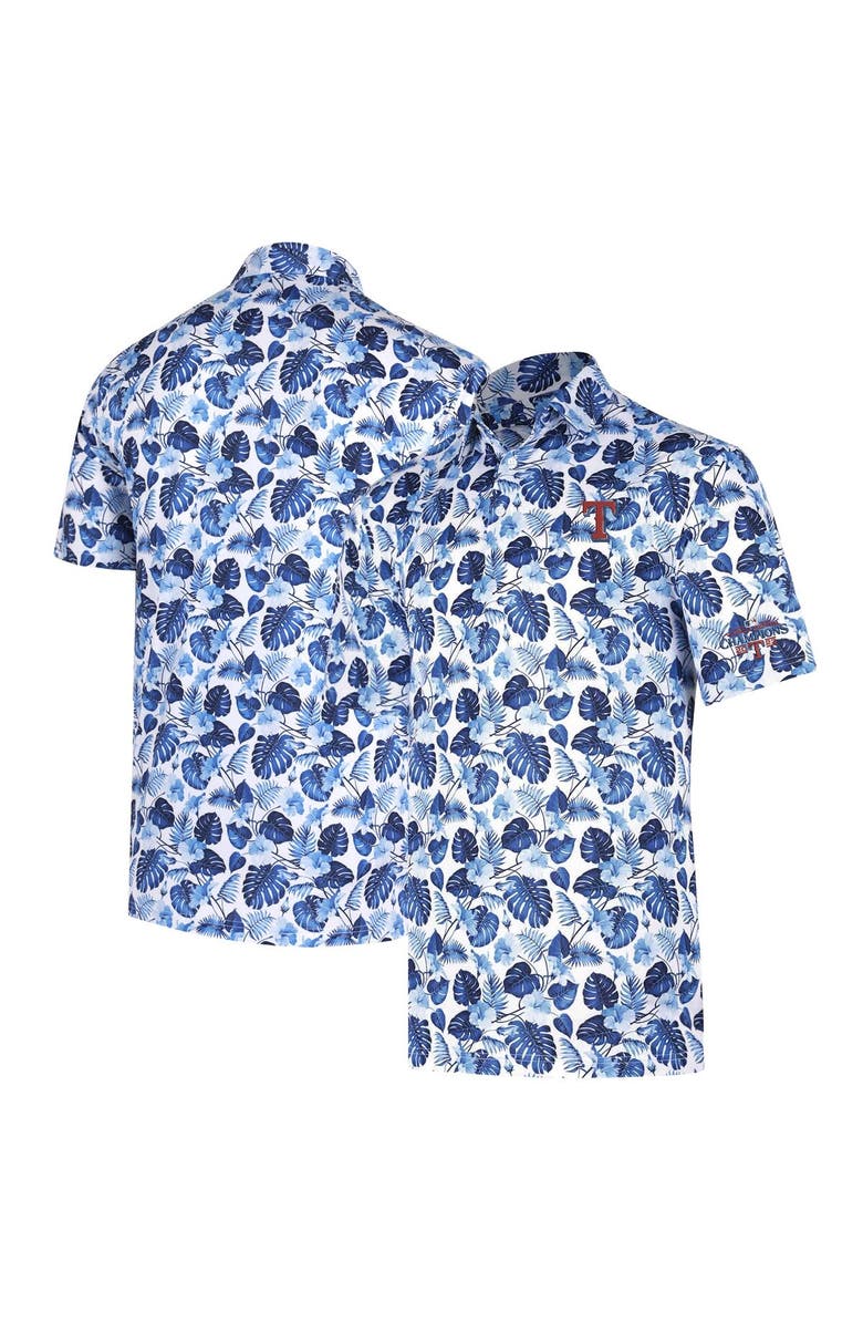Full Turn Men's White Texas Rangers 2023 World Series Champions Blue Tropics Polo, Alternate, color, 