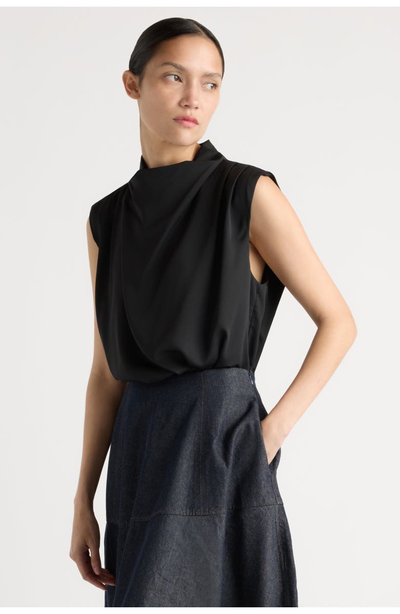 Modern Citizen Allegra Gathered-Neck Sleeveless Blouse, Main, color, Black