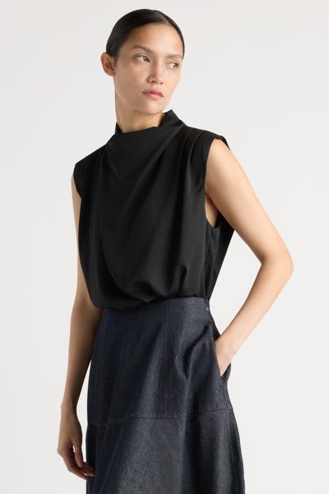 Allegra Gathered-Neck Sleeveless Blouse