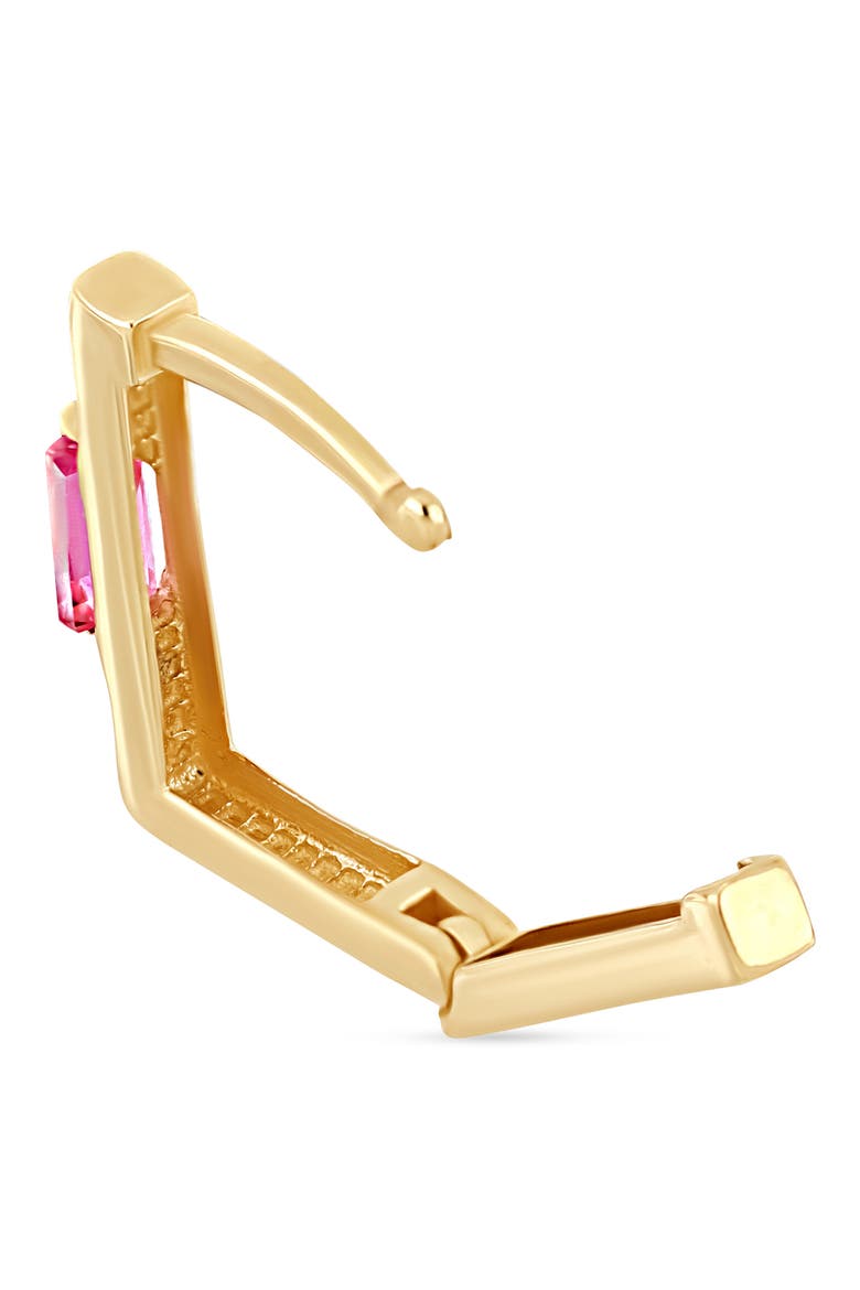14K Gold Color Square Huggie Hoop Earrings, Alternate, color, 14K YELLOW GOLD/ PINK TOPAZ