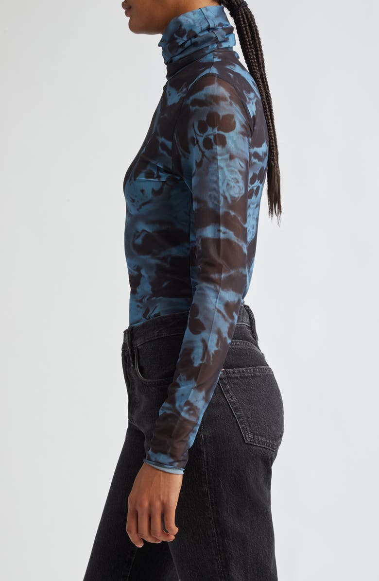 Ganni Floral Mesh Turtleneck, Alternate, color, 