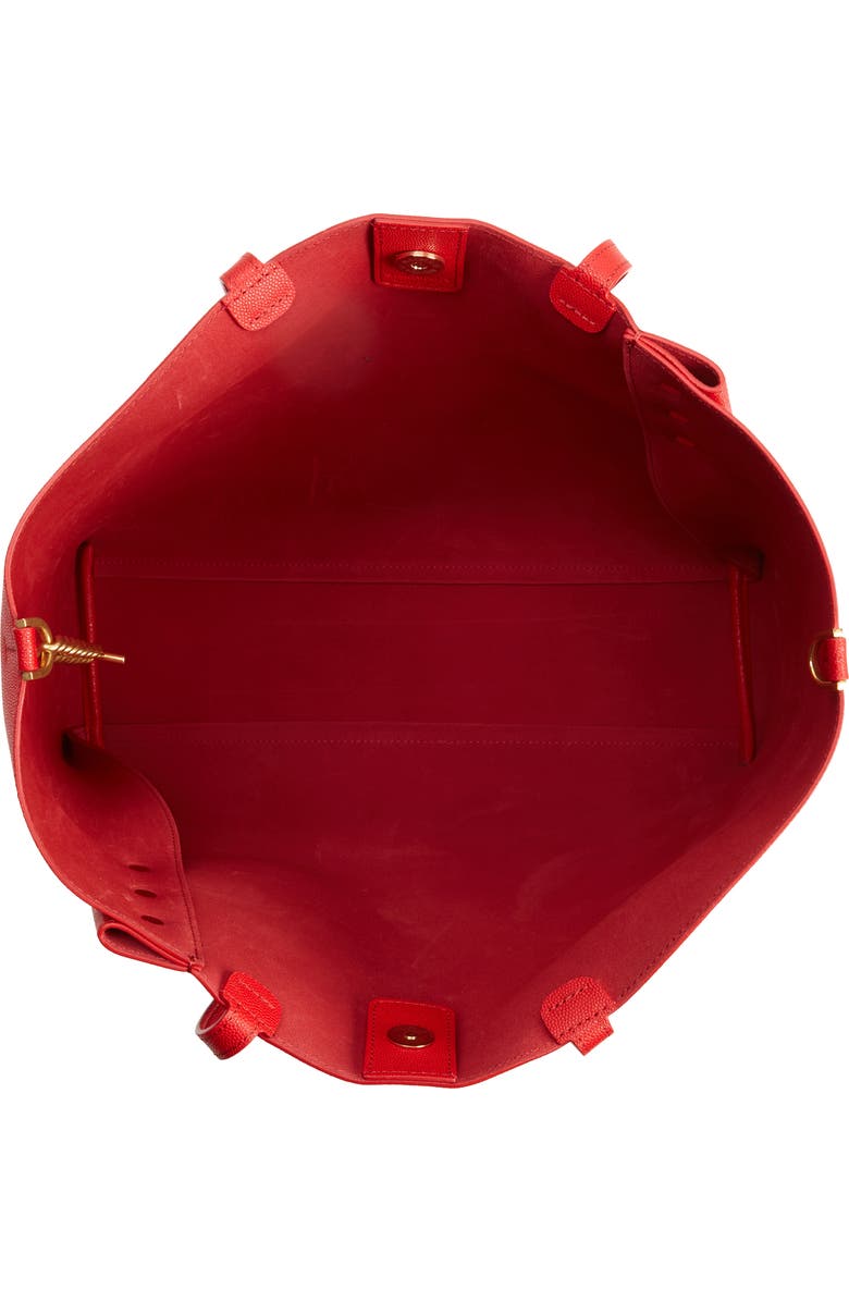 Balmain Emblem Crest Button Calfskin Shopper, Alternate, color, 3Kb Bright Red