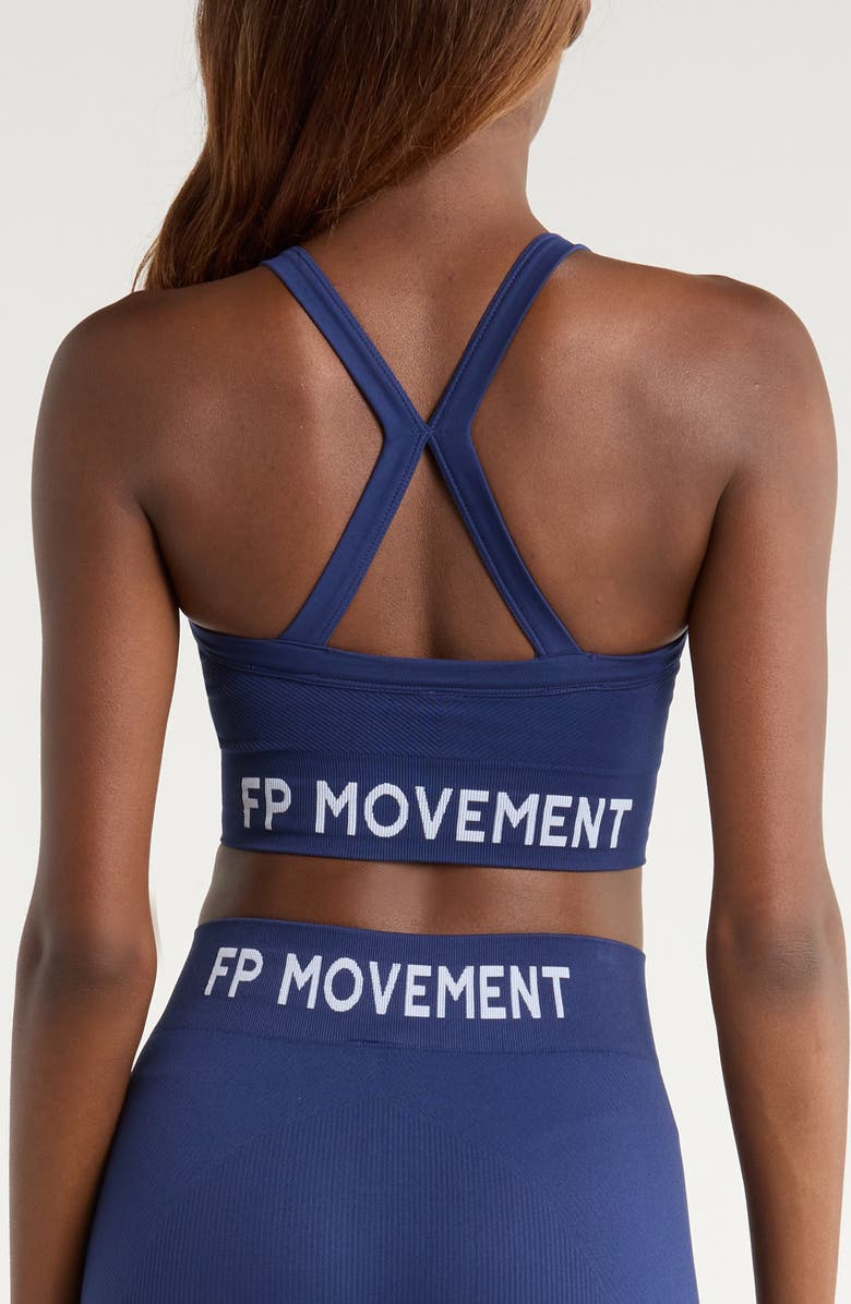 Free People FP Movement Long Haul Logo Sports Bra, Alternate, color, Black Grape
