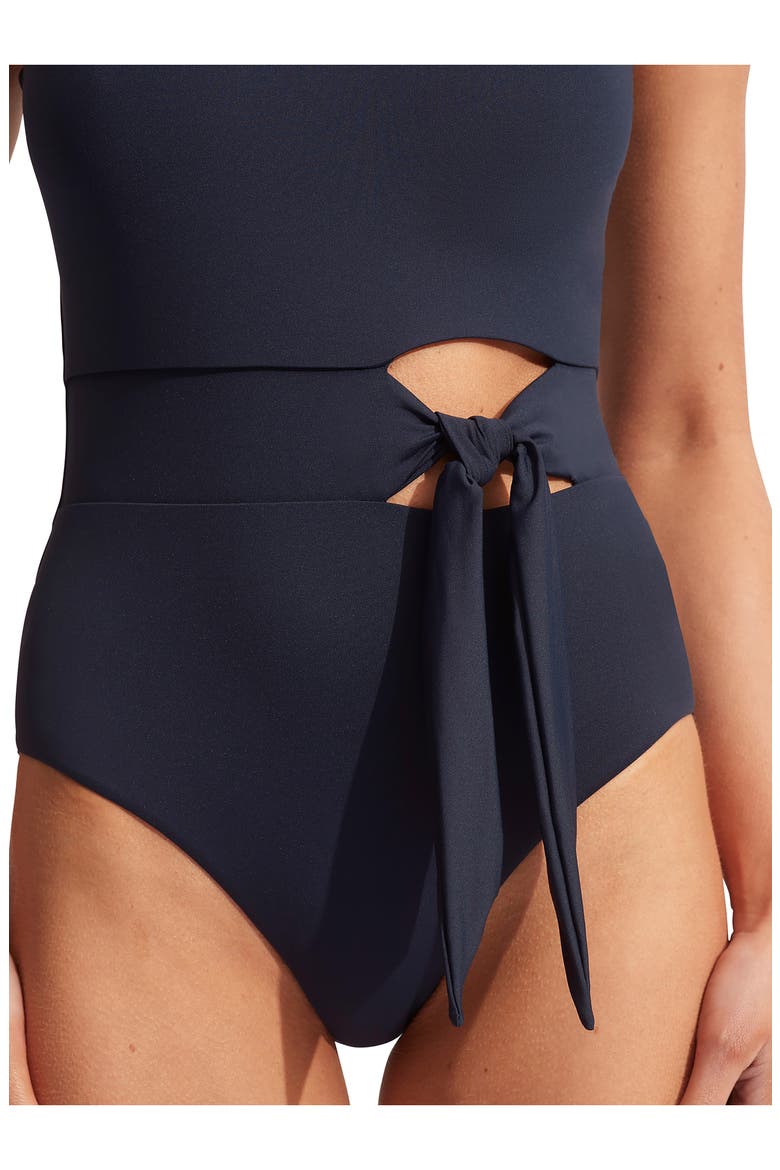 Collective Tie Waist One-Piece Swimsuit, Alternate, color, TRUE NAVY