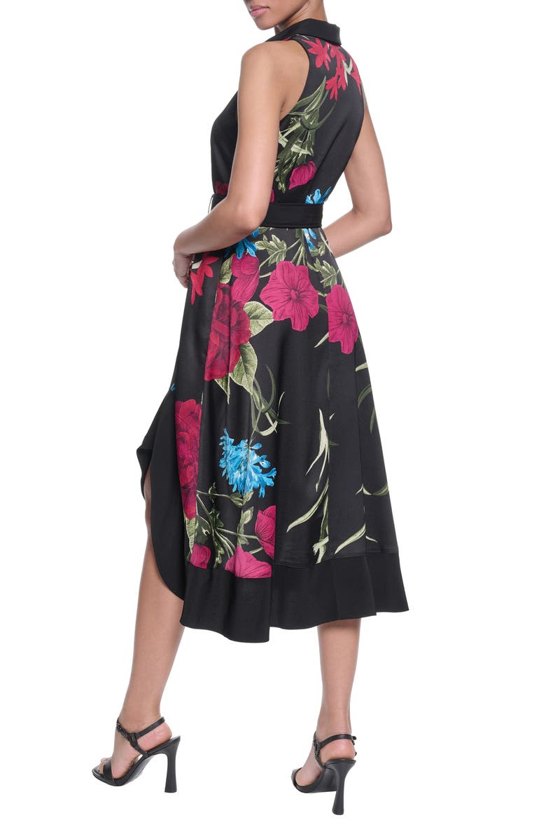 Floral Print Asymmetric Midi Dress, Alternate, color, BLACK PORT MULTI