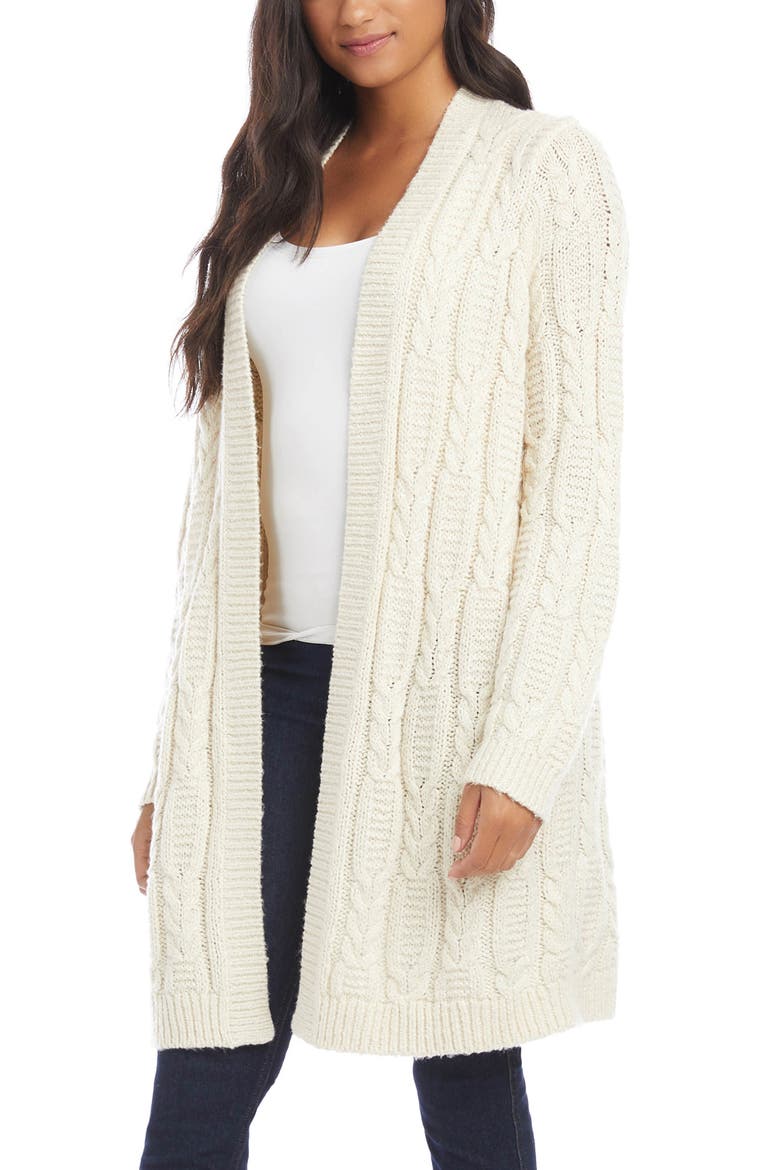 Cable Knit Open Front Long Cardigan, Alternate, color, CREAM