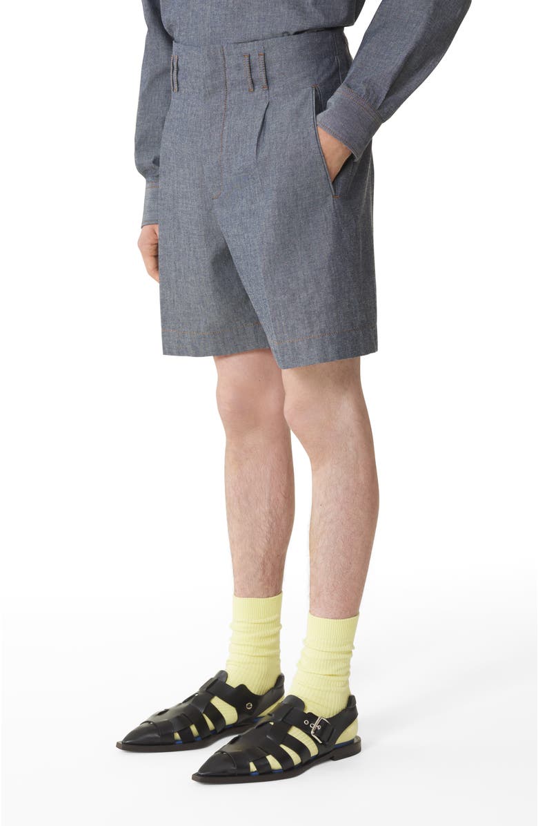 Lanvin Chambray Shorts, Alternate, color, Navy Blue
