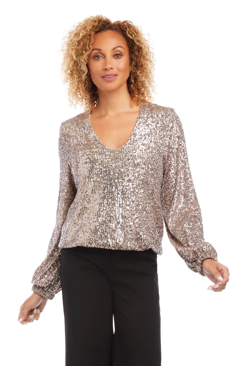 Sequin Blouson Sleeve Top, Alternate, color, CHAMPAGNE