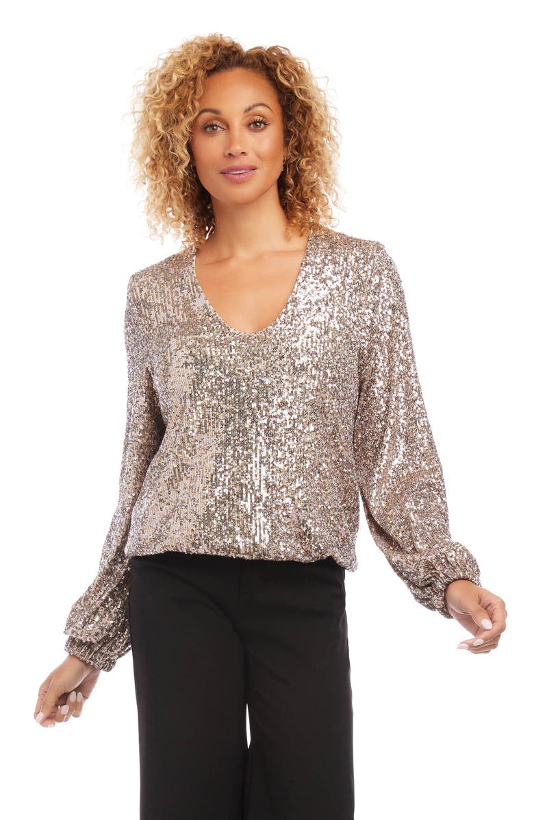 Karen Kane Sequin Blouson Sleeve Top, Alternate, color, 