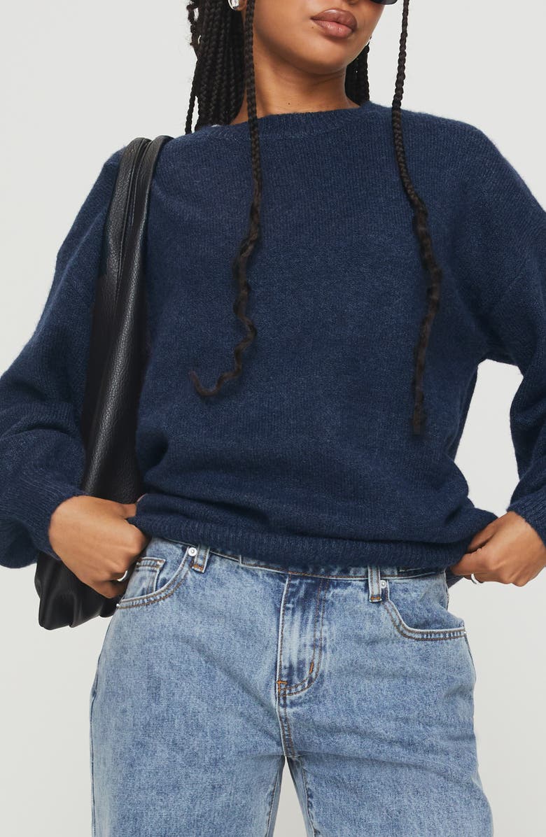 Princess Polly Ryanna Oversize Crewneck Sweater, Main, color, Navy