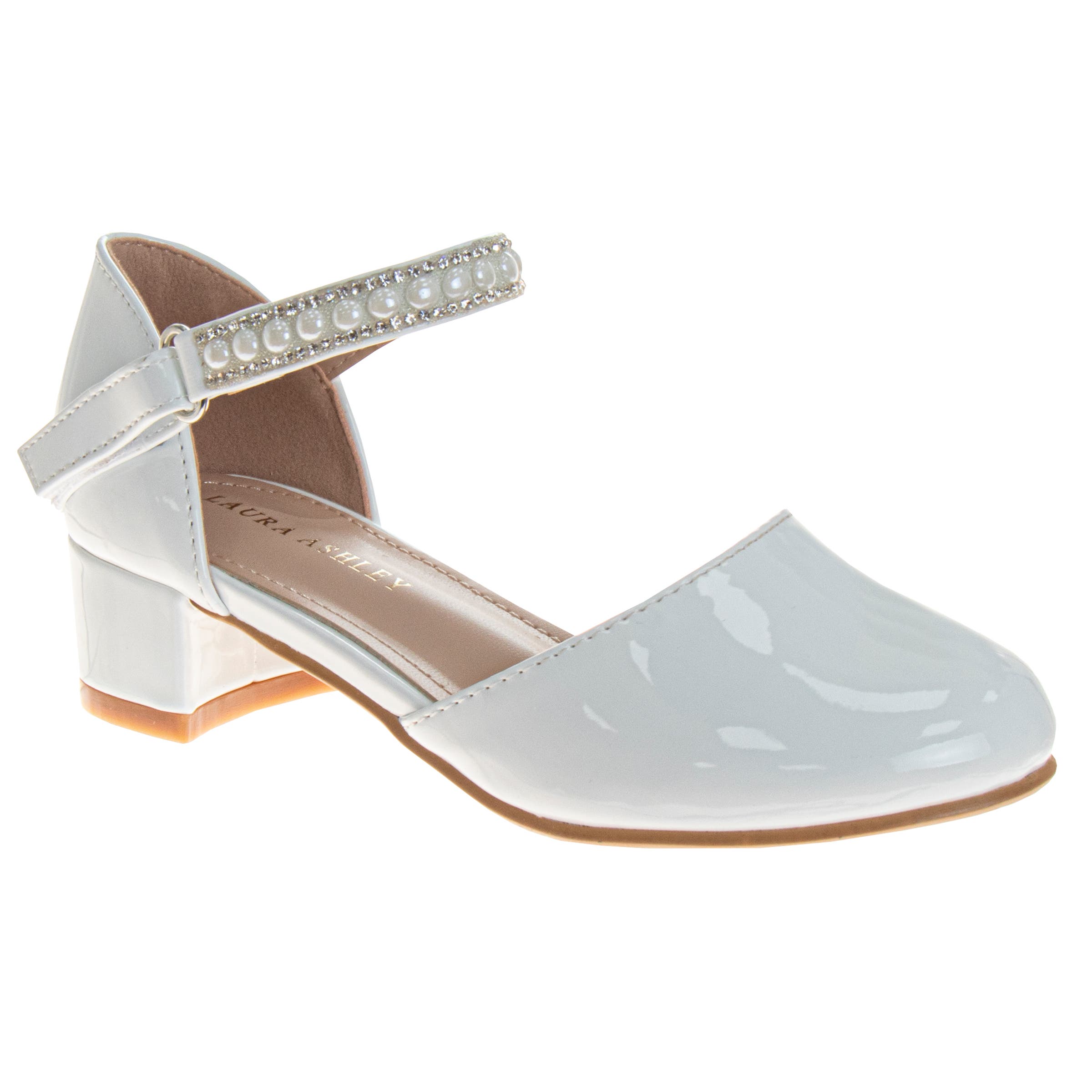 Laura Ashley Rhinestones Low Heeled Dress Shoes, Main, color, White Patent