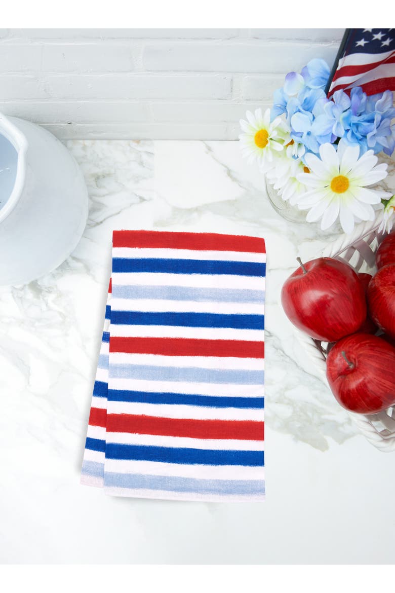 Watercolor Red White and Blue Stars & Stripes 4th of July Kitchen Towel Set of 2, Alternate, color, red