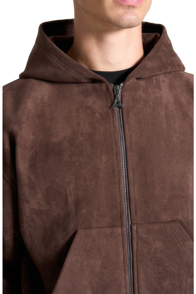 Cropped Suede Hoodie, Alternate, color, Brown