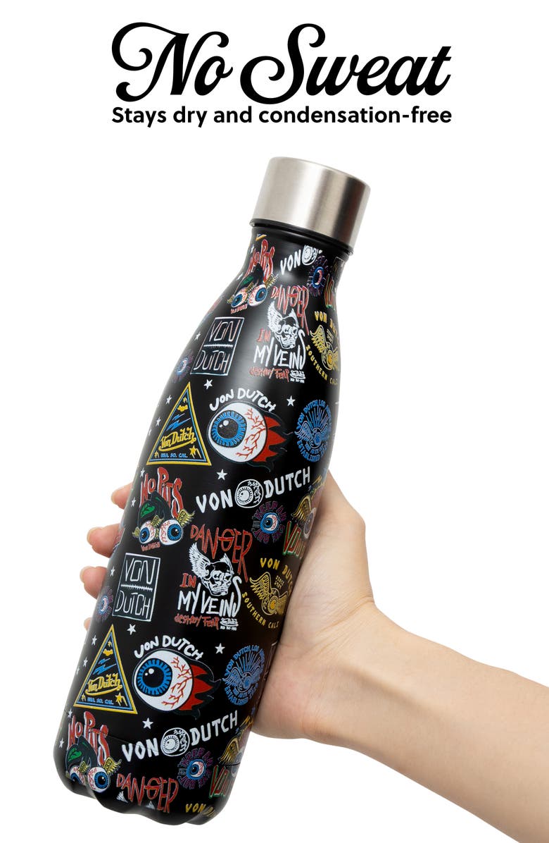 Von Dutch 24oz Hydration Double Walled Insulated Stainless Steel Bottle, Alternate, color, Black Jax