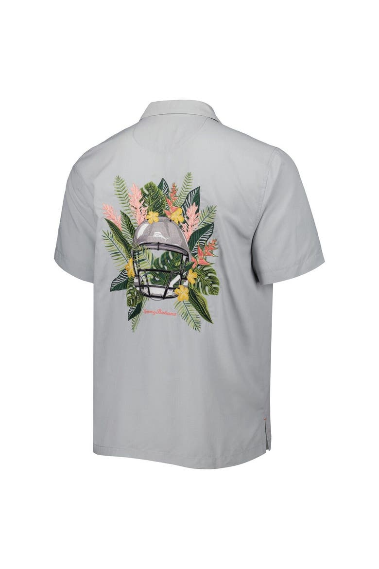 Men's Tommy Bahama Gray Miami Dolphins Coconut Point Frondly Fan Camp IslandZone Button-Up Shirt, Alternate, color, Gray