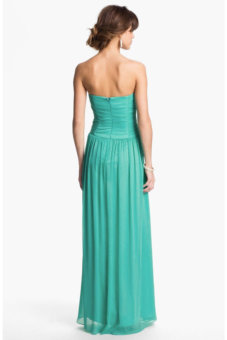 Lace Detail Crinkled Chiffon Gown, Alternate, color, AQUAMARINE