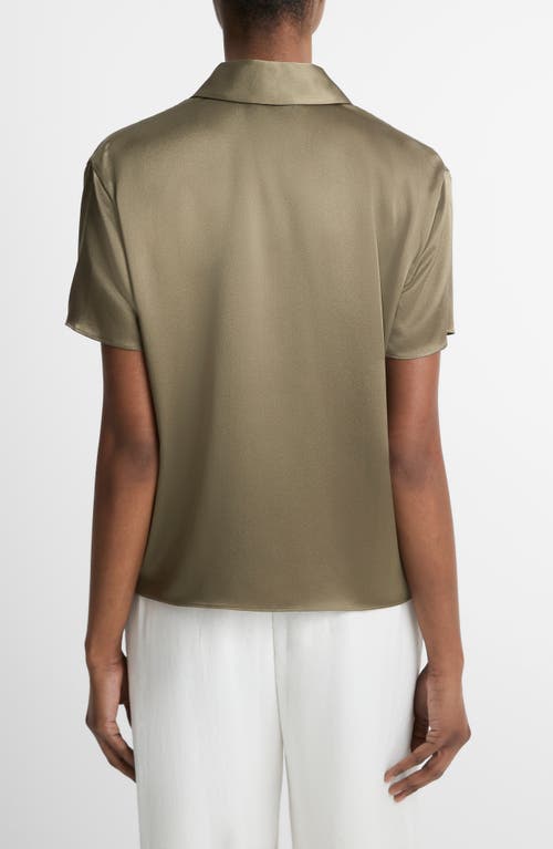 Vince Silk Charmeuse Short-sleeve Polo Shirt In Moss Smoke