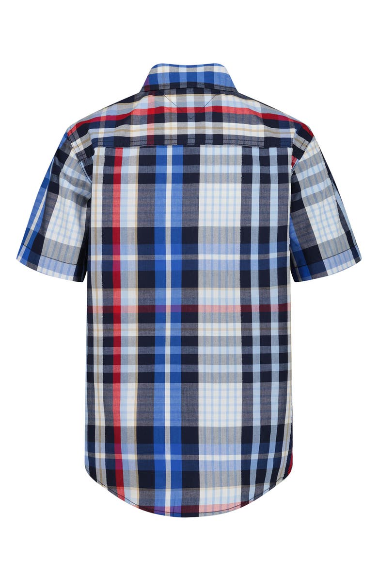 Tommy Hilfiger Kids' Plaid Short Sleeve Button-Up Shirt, Alternate, color, Navy Blazer