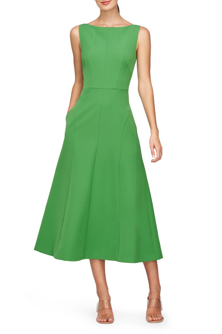 Amari Sleeveless Stretch Crepe Midi Cocktail Dress, Main, color, LUSH GREEN