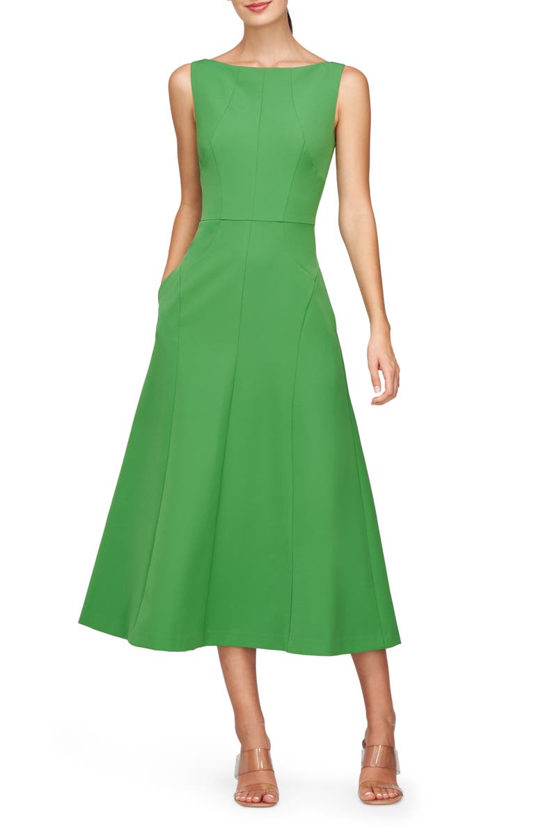 Kay Unger Amari Sleeveless Stretch Crepe Midi Cocktail Dress, Main, color, 