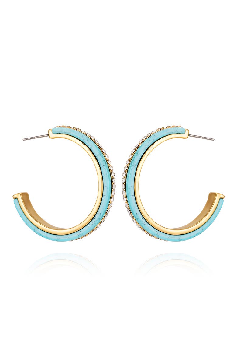 Crystal & Turquoise Hoop Earrings, Main, color, GOLD TONE