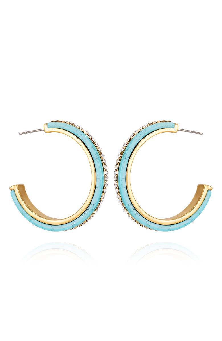 GUESS Crystal & Turquoise Hoop Earrings, Main, color, Gold Tone