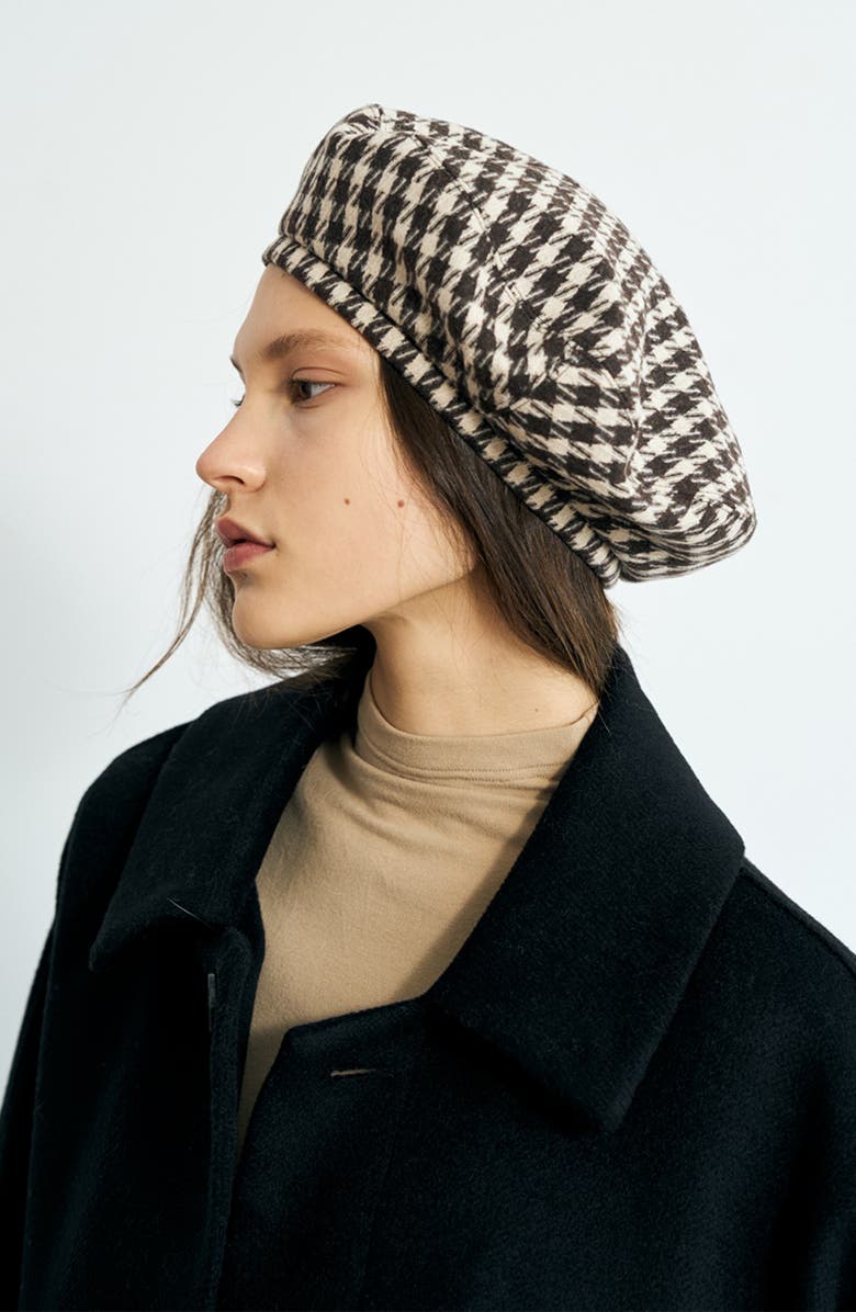 Lost Pattern Houndstooth Beret, Alternate, color, Mocha