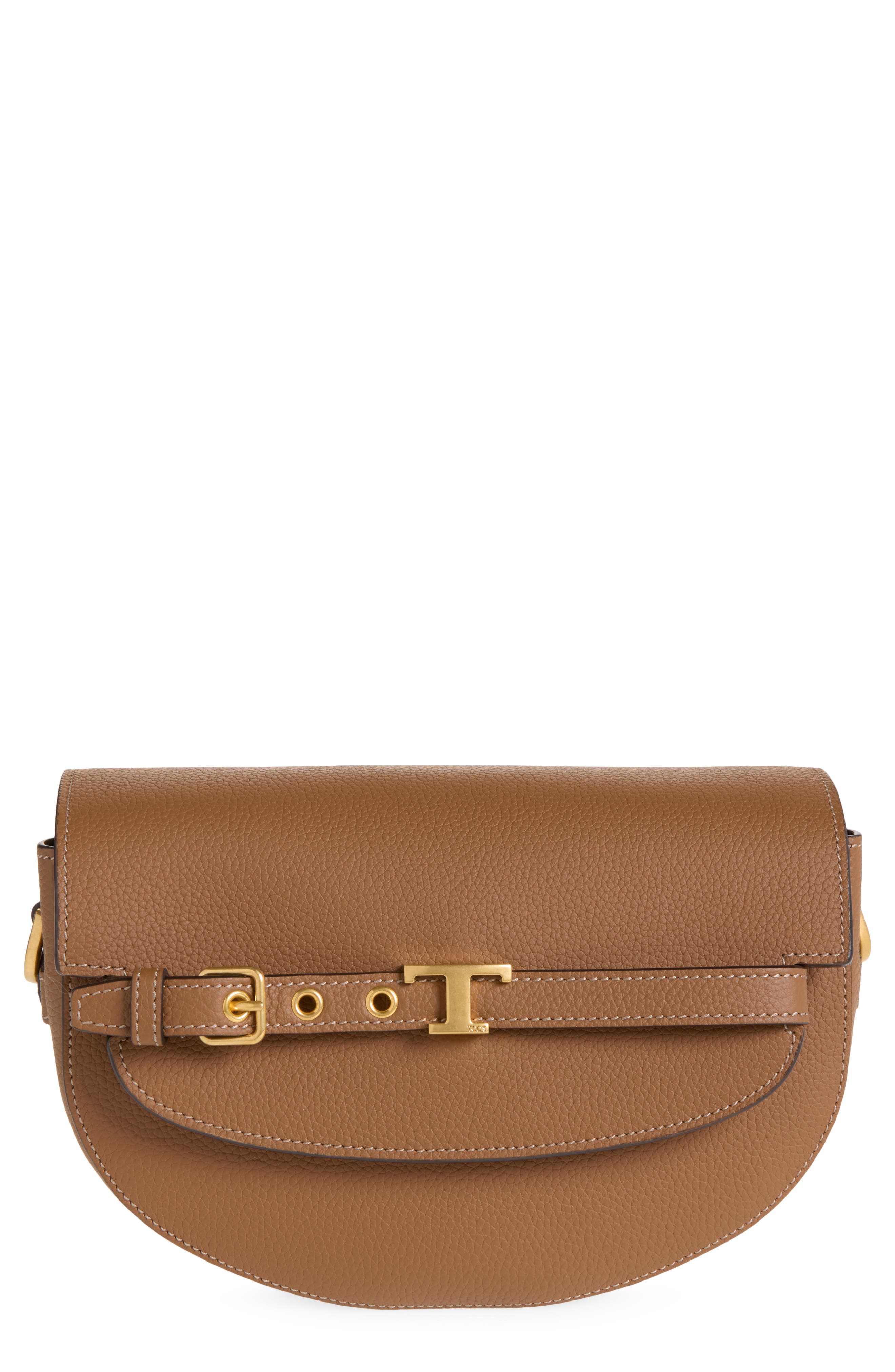 Tim Tracollina Tonda Mini Leather Crossbody Bag, Main, color, MARRONE CHIARO/ MARRONE