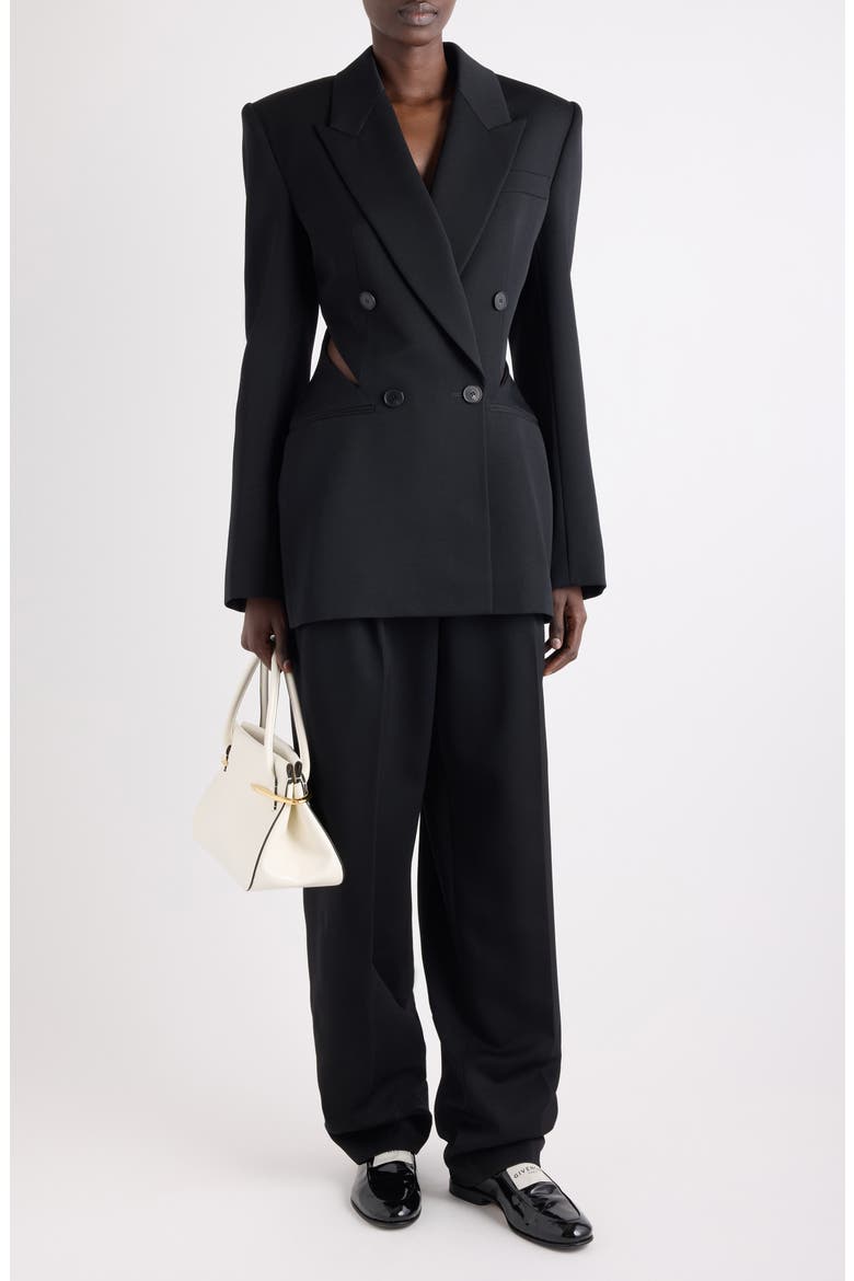 Double Breasted Slashed Wool Blazer, Alternate, color, BLACK
