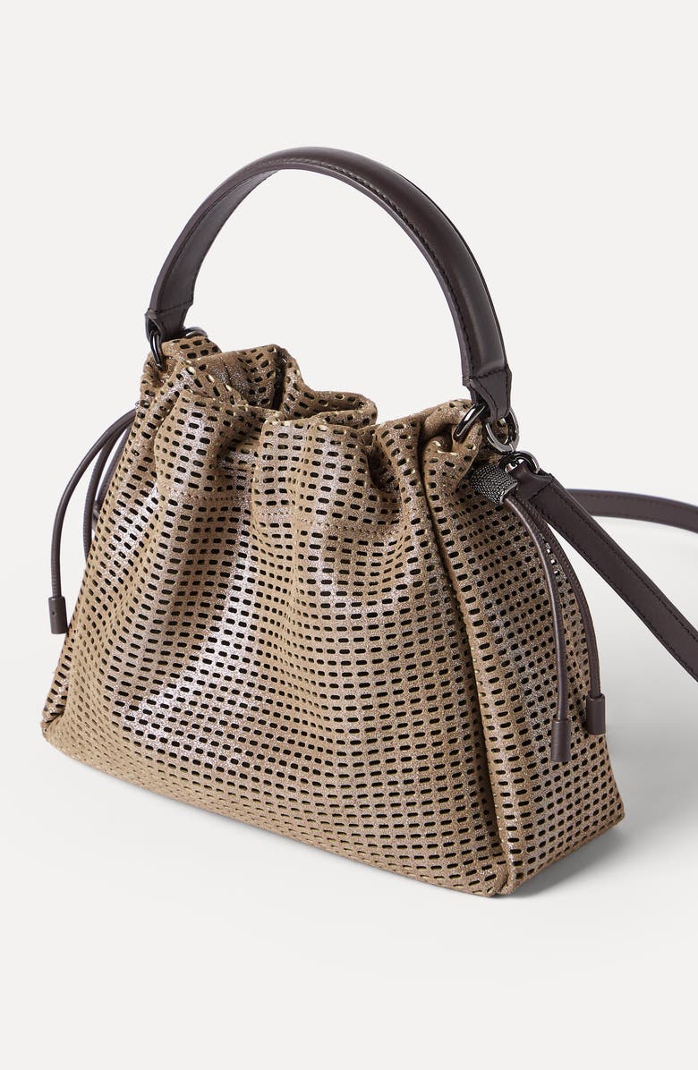 Brunello Cucinelli Leather Mellow small bucket bag, Alternate, color, Brown