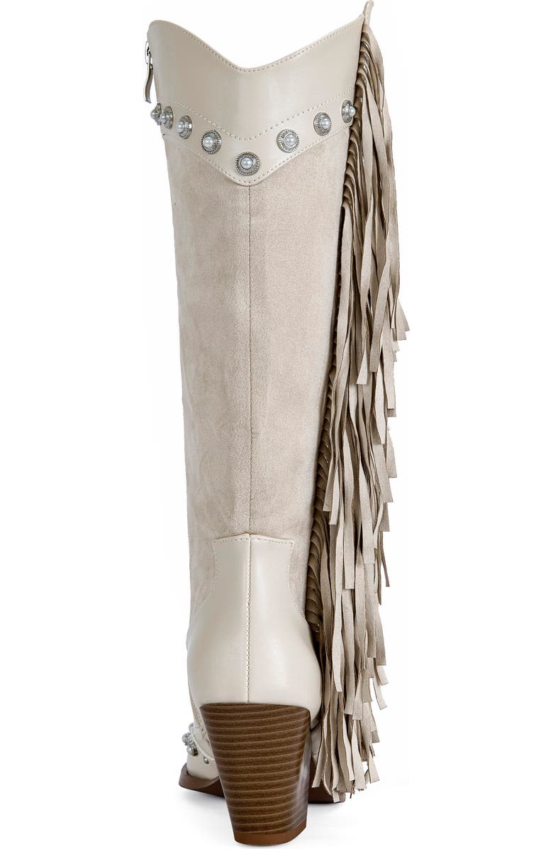 AZALEA WANG Pelagius Fringe Western Boot, Alternate, color, Cream