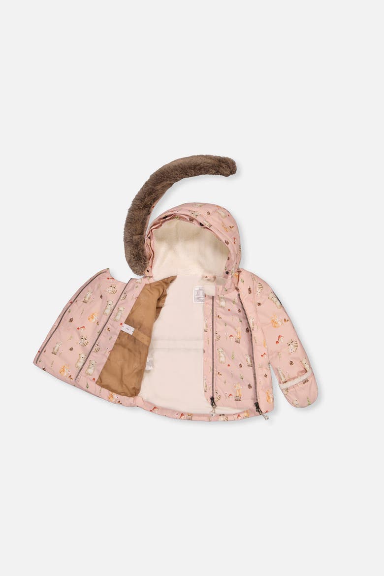Woodland Creature Waterproof Coat & Pants Two Piece Snowsuit, Alternate, color, Pink Animal Print