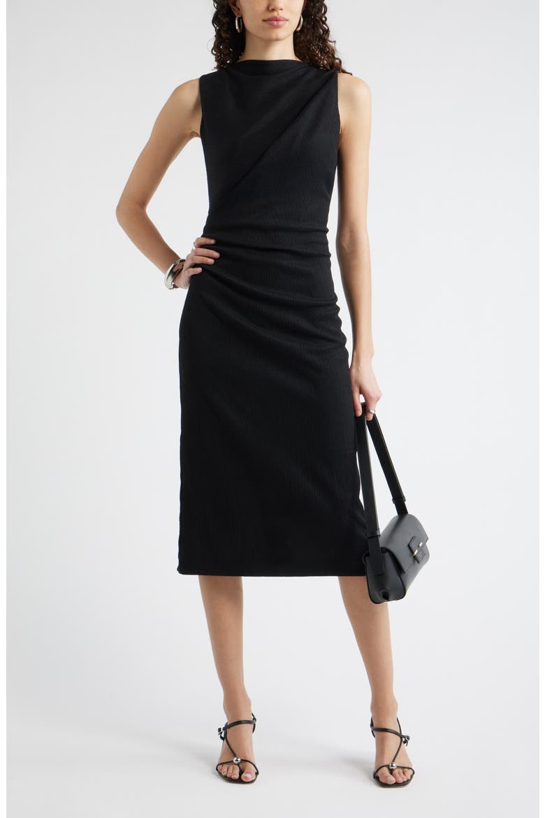 Ruched Midi Dress, Alternate, color, BLACK