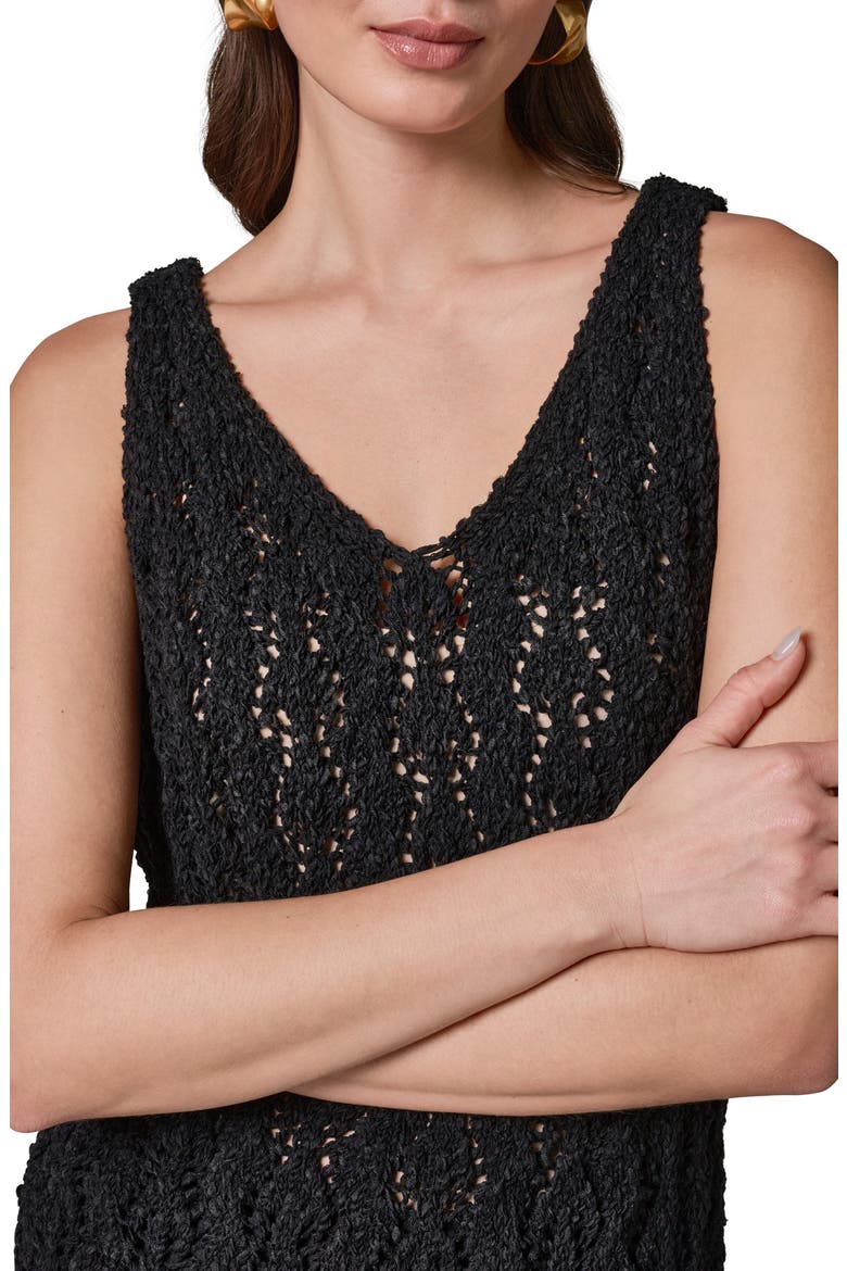 Double V-Neck Open Stitch Sweater Vest, Alternate, color, BLACK