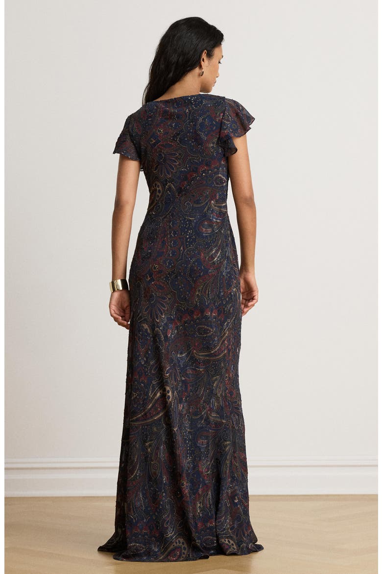 Clipped Jacquard Maxi Dress, Alternate, color, NAVY BLUE/ MULTI