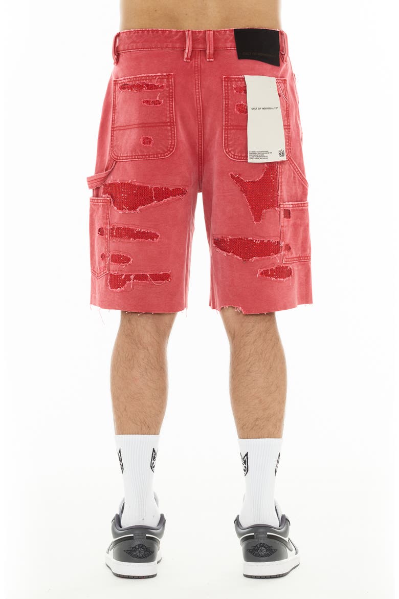 Grunge Carpenter Denim Shorts, Alternate, color, RED CANVAS