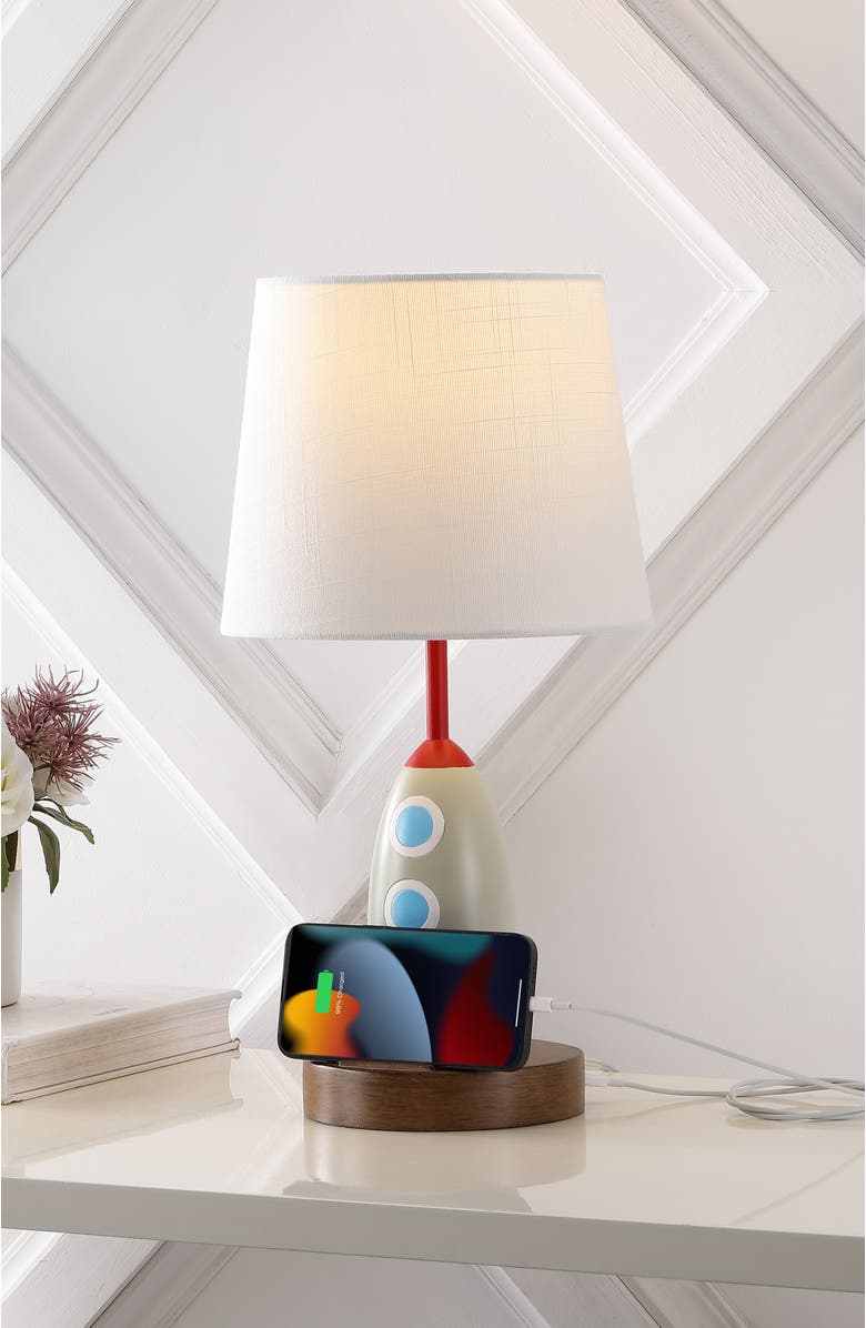 JONATHAN Y Houston 17.5" Coastal Style Iron/Resin Rocket LED Kids
 Table Lamp with Phone Stand and USB Charging Port, Multi-Color, Alternate, color, Multi-Color