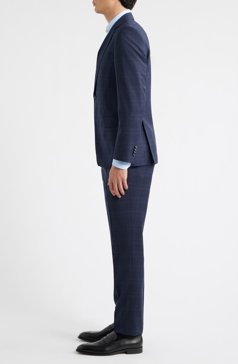 BOSS Huge Slim Fit Navy Check Virgin Wool Suit, Alternate, color, Dark Blue