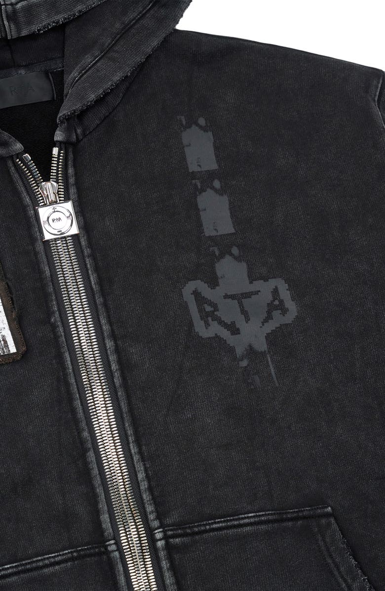 RtA Zev Distressed Digital Patch Zip Hoodie, Alternate, color, Vintage Black Digital Patch