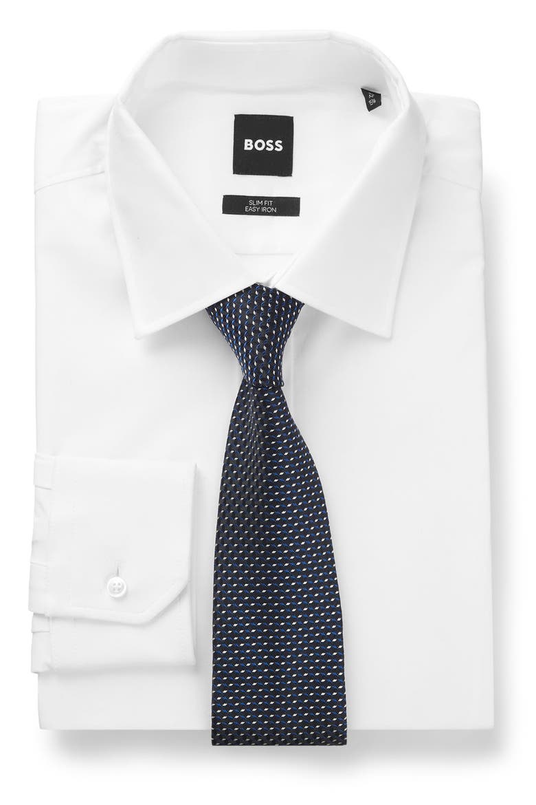 Geometric Silk Blend Tie, Alternate, color, DARK BLUE