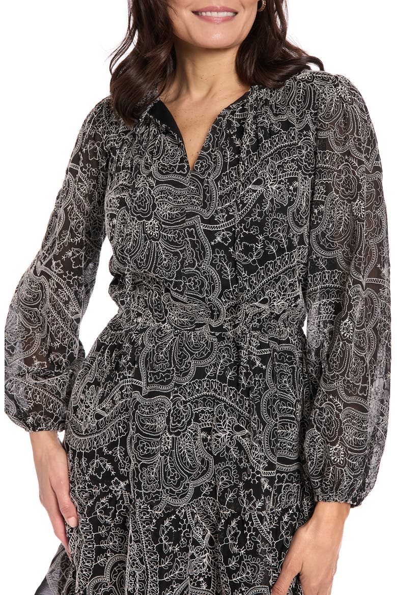 Embroidered Long Sleeve Dress, Alternate, color, BLACK/ IVORY