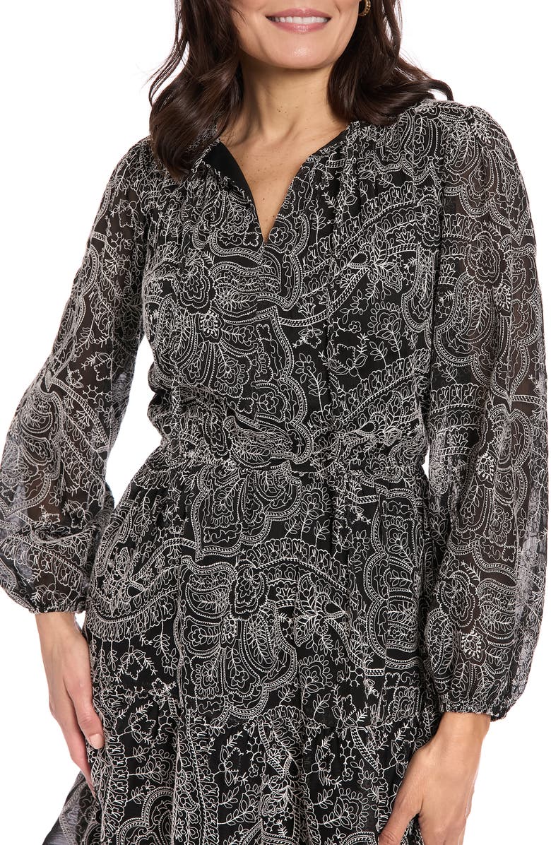 London Times Embroidered Long Sleeve Dress, Alternate, color, Black/ Ivory