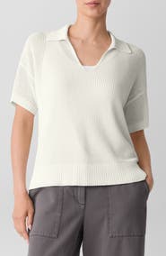 Eileen Fisher Classic Organic Cotton & Silk Polo Sweater