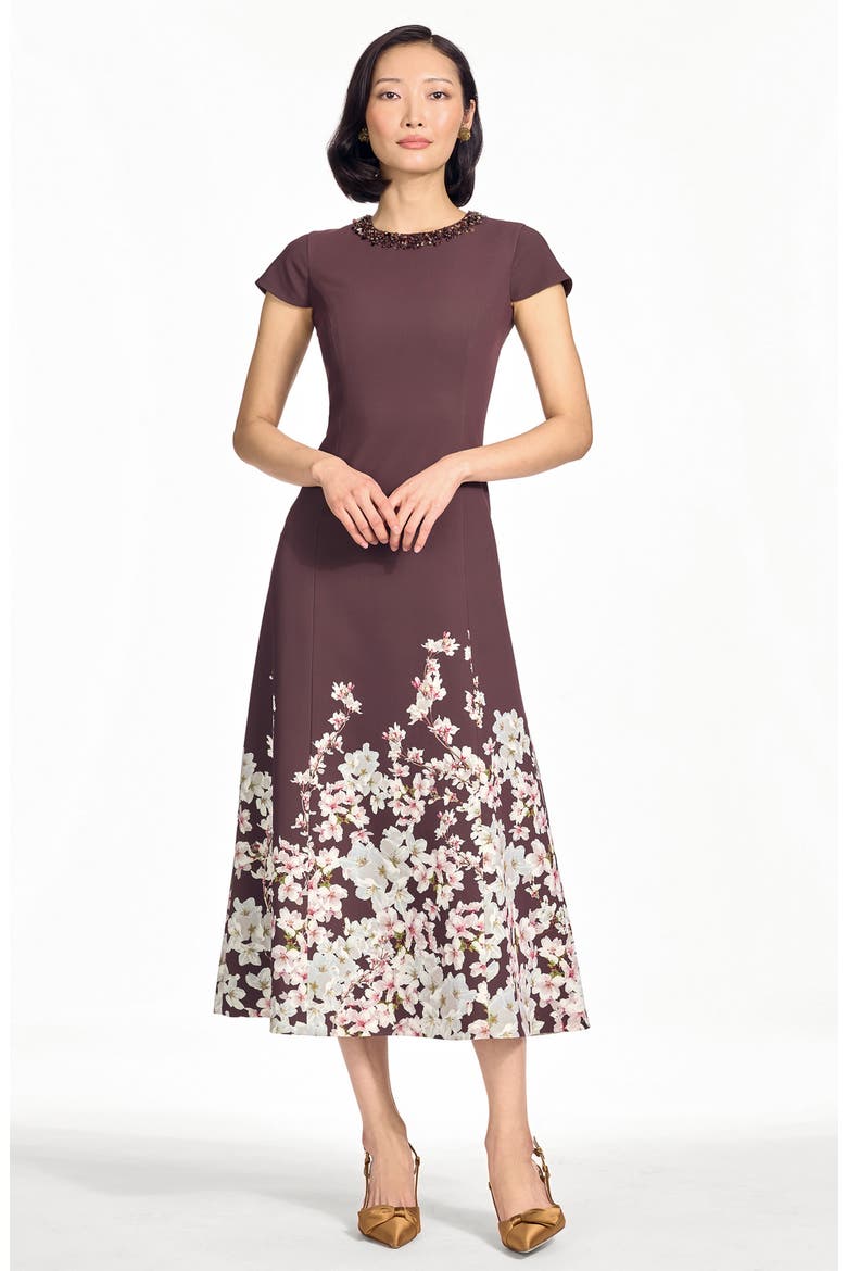 Harper Beaded Midi Dress, Alternate, color, CHOCOLATE COVERED BLOSSOMS