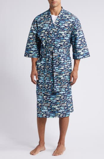 Majestic International Print Woven Robe In Blue